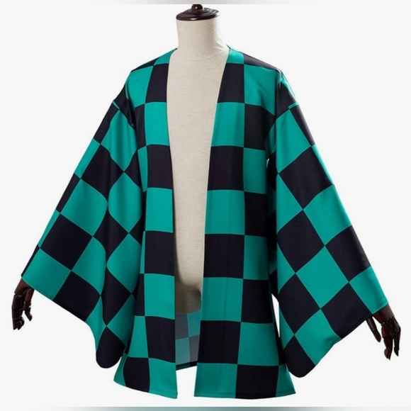 Demon Slayer Tanjirou Kamado Robe Unisex Green & Black Checkered Costume Small - Picture 6 of 11